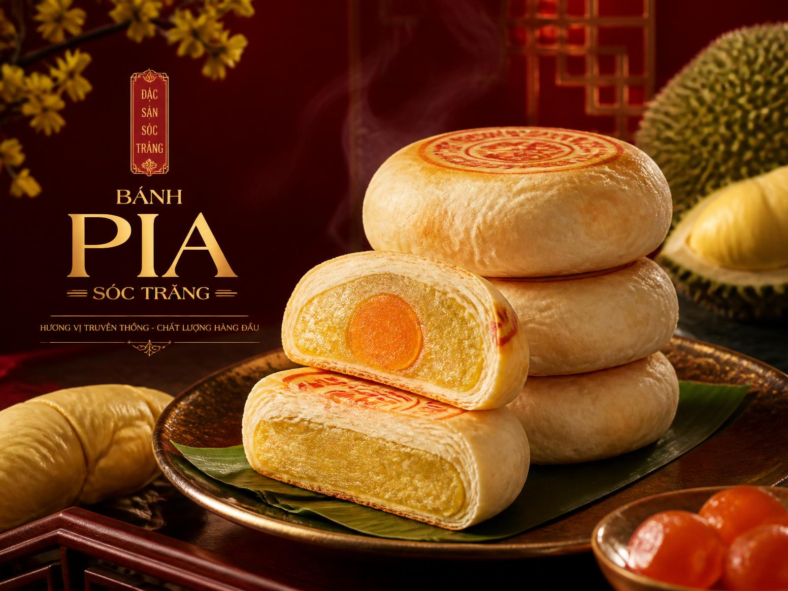Bánh pía Tân Huê Viên đặc sản Sóc Trăng nhân sầu riêng và trứng muối